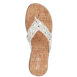 Kenneth Cole White Rhinestone Flat Thong Sandals, Size 9.5
